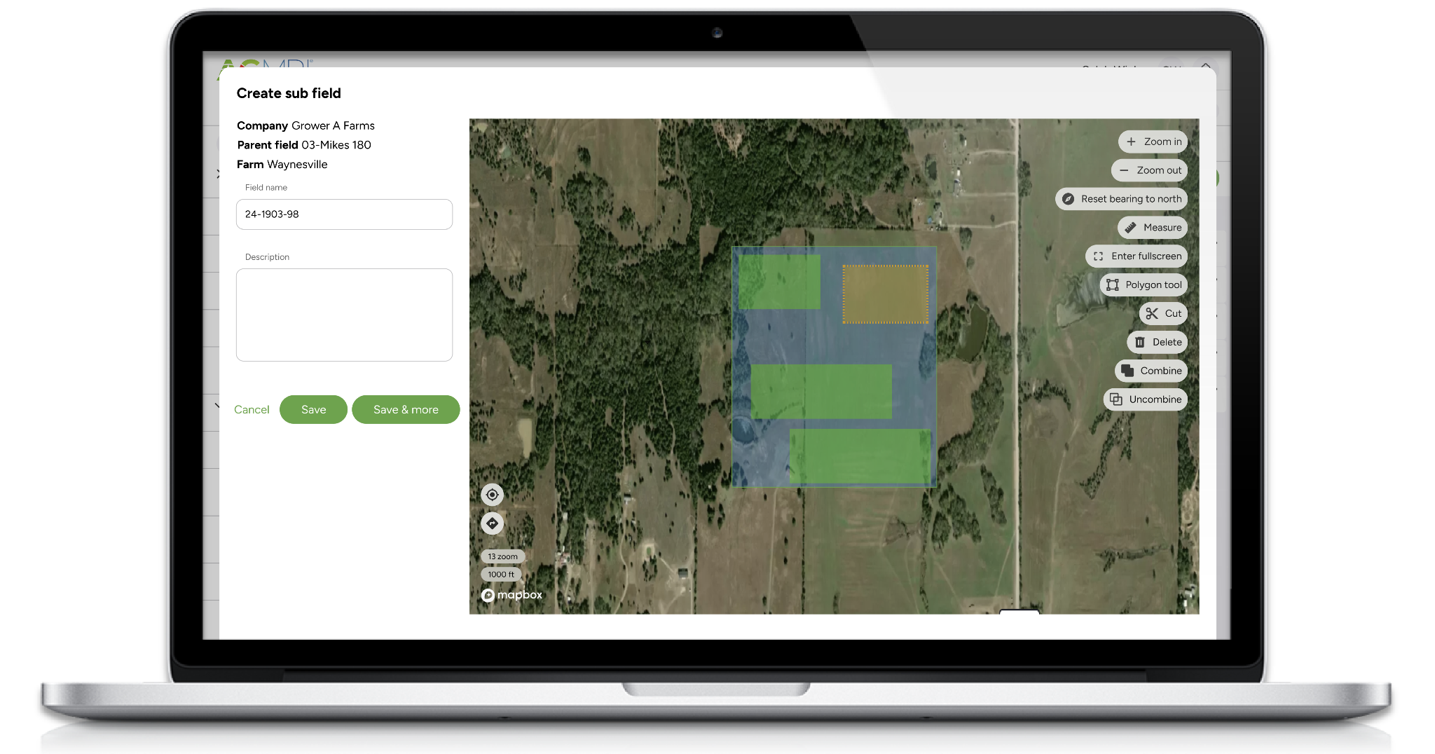 SeedTrax web app - Creating sub-fields on a satellite map